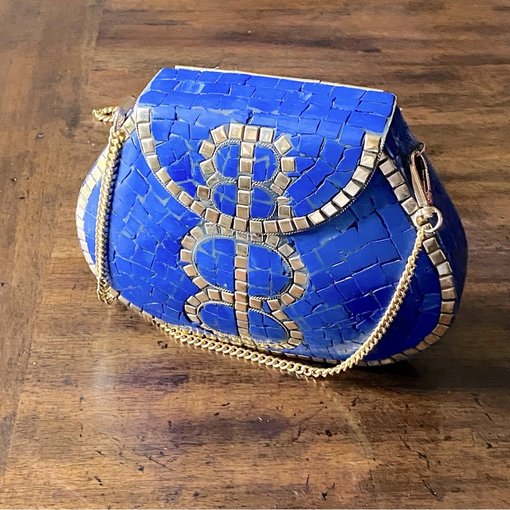 Blue and Gold Mosaic Tile Handbag